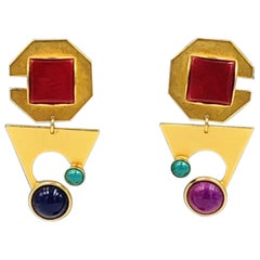 Signed Gale Rothstein Designer Modernist Abstract Faux Gem Drop Earrings