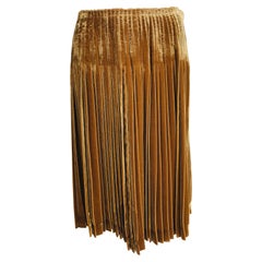 Prada Gold Velvet Pleated Skirt  40
