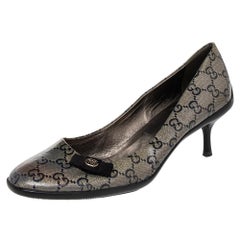 Gucci Metallic Grey/Black GG Crystal Canvas Bow Pumps Size 39