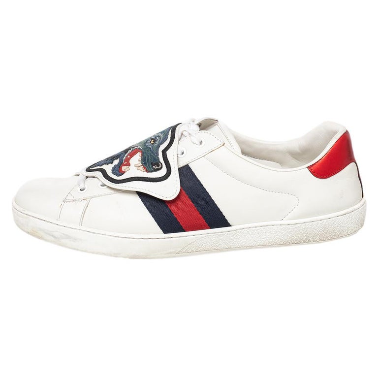 Gucci White Leather Ace Removable Patch Low Top Sneakers Size 45 For Sale  at 1stDibs