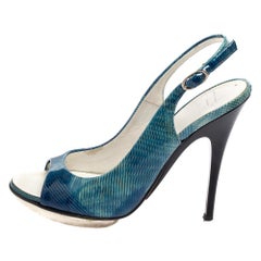 Giuseppe Zanotti Blue Patent Leather Slingback Sandals Size 35