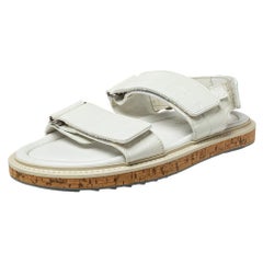 Used Louis Vuitton White Croc Embossed Leather Flat Slingback Sandals Size 40
