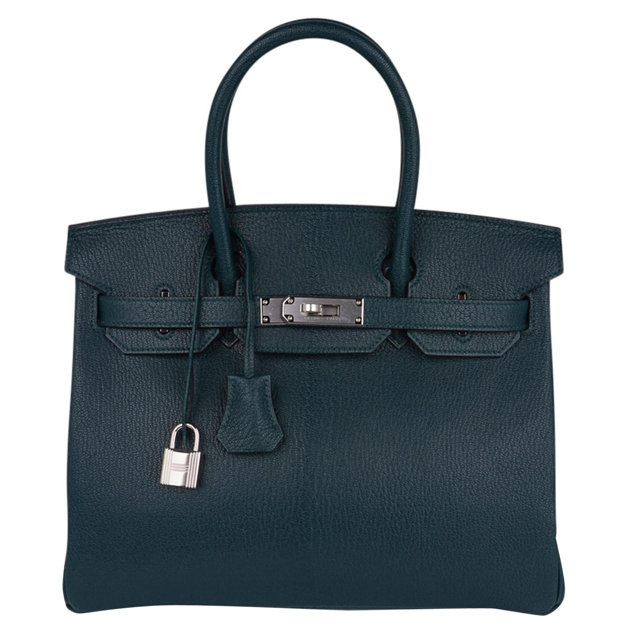 Hermes Birkin 30 Bag Vert Cypress Chevre de Coromandel Palladium Hardware New en vente