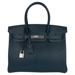 Hermes Birkin 30 Bag Vert Cypress Chevre de Coromandel Palladium Hardware New