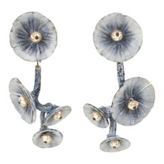 Francoise Montague by Cilea Dangle Clip Earrings Blue-Gray Resin Flowers