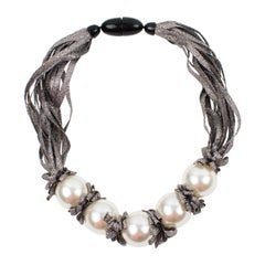 Angela Caputi Glitter Threads and Pearl Multi-Strand Choker Necklace