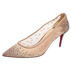 Christian Louboutin Crystal Embellished Mesh Strass Pointed Toe Pumps Size 37