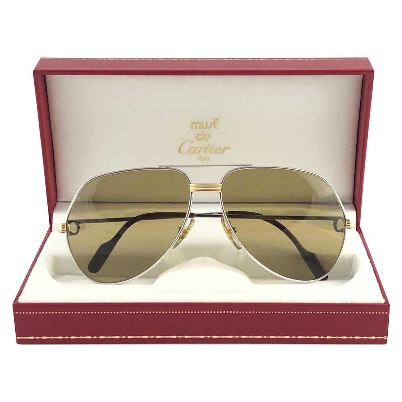 New Cartier Platinum 62mm Vendome Gold Mirror Sunglasses France 18k 1983  For Sale at 1stDibs