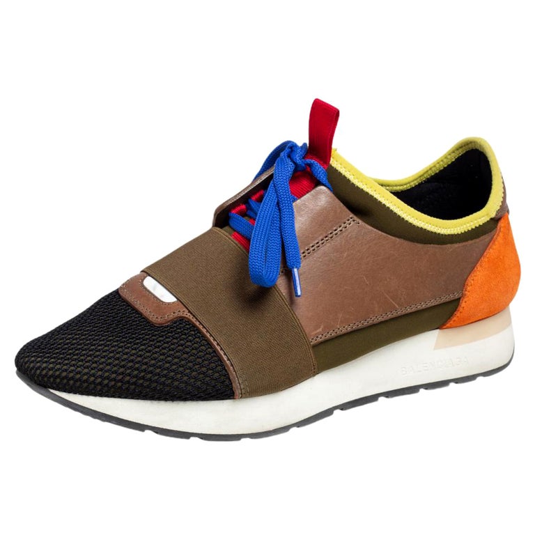 Balenciaga Multicolor Suede Leather And Mesh Race Runner Top Sneakers Size  38 at 1stDibs