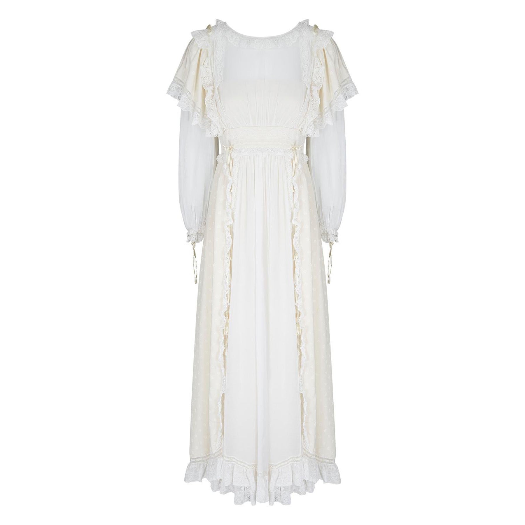 1970s Gina Fratini Cream Silk and Lace Wedding Dress