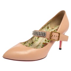 Gucci Beige Leather Sylvie Embellishment Pumps Size 38