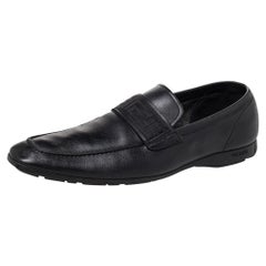Versace Black Leather Slip on Loafers Size 44
