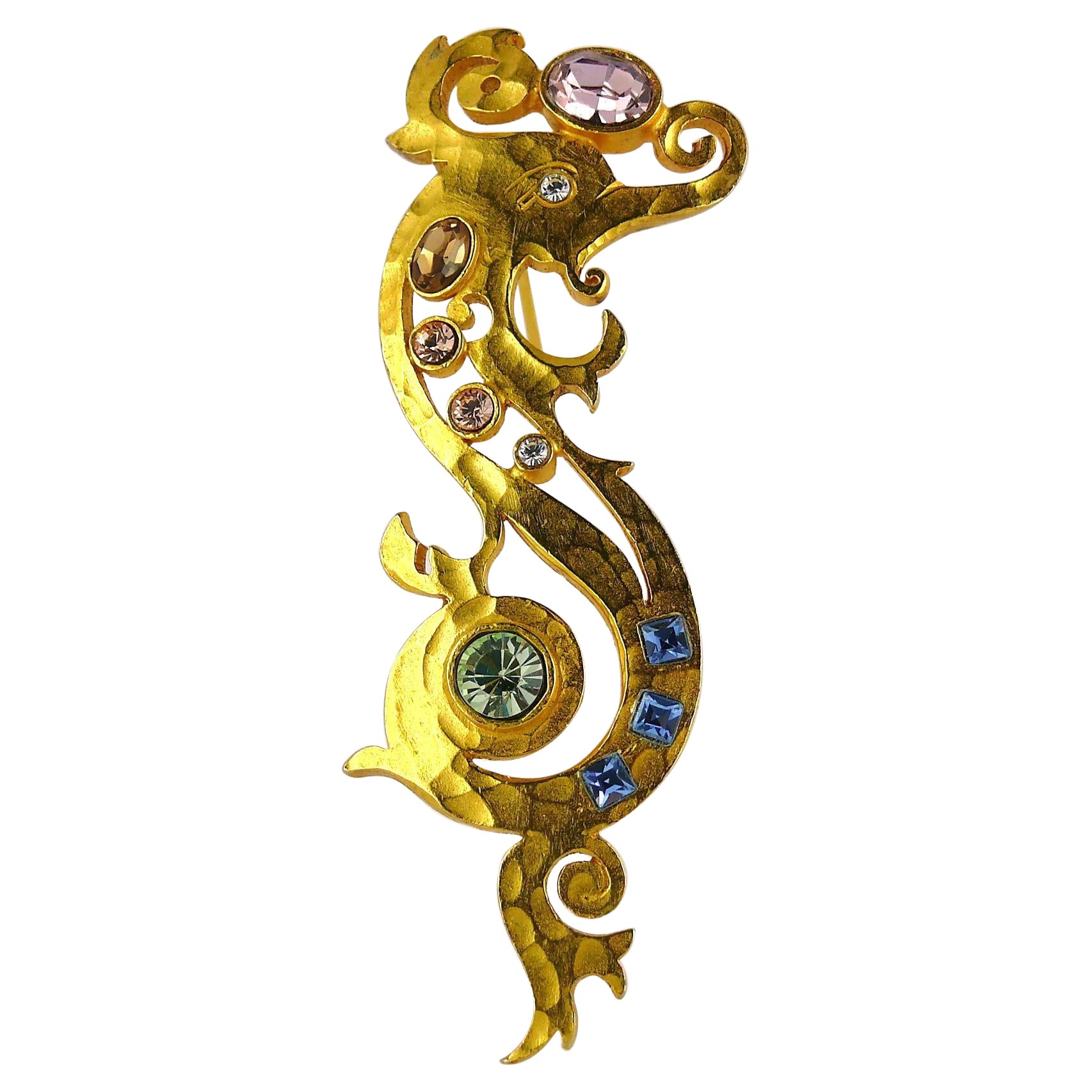 Balenciaga Vintage Gold Toned Jewelled Seahorse Brooch