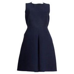 BURBERRY LONDON navy blue cotton & silk PLEATED Sleeveless FLARED Dress 10 M
