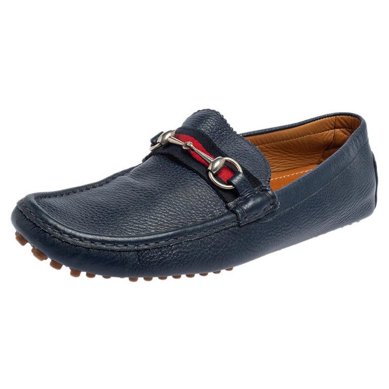Gucci Blue Leather Horsebit Web Detail Driver Loafers Size 45.5 at 1stDibs  | gucci drivers blue, gucci leather driver with horsebit, gucci loafers blue