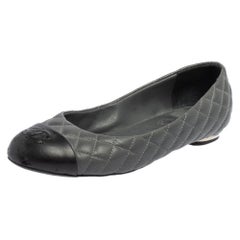 Chanel Grey Quilted Leather CC Cap Toe Ballet Flats Size 36.5