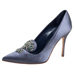 Manolo blahnik Blue Satin Embellishment Pumps Size 38.5