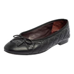 Chanel Black Quilted Leather CC Ballet Flats Size 36.5