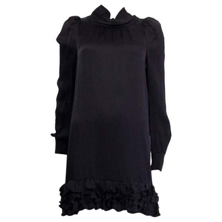 BALENCIAGA black silk TEXTURED RUFFLED HEM MINI Dress 36 XS For Sale