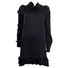 BALENCIAGA black silk TEXTURED RUFFLED HEM MINI Dress 36 XS