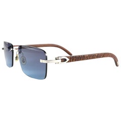 New Cartier Rimless C Decor Zebra Precious Wood Full Set France Sunglasses