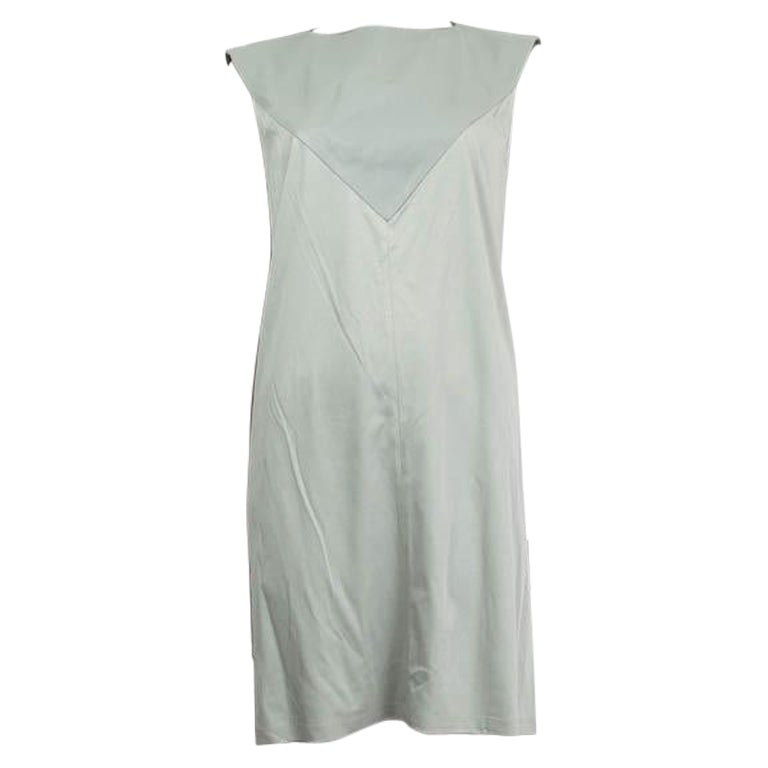BALENCIAGA mint green cotton & LEATHER Shift Dress 40 M For Sale