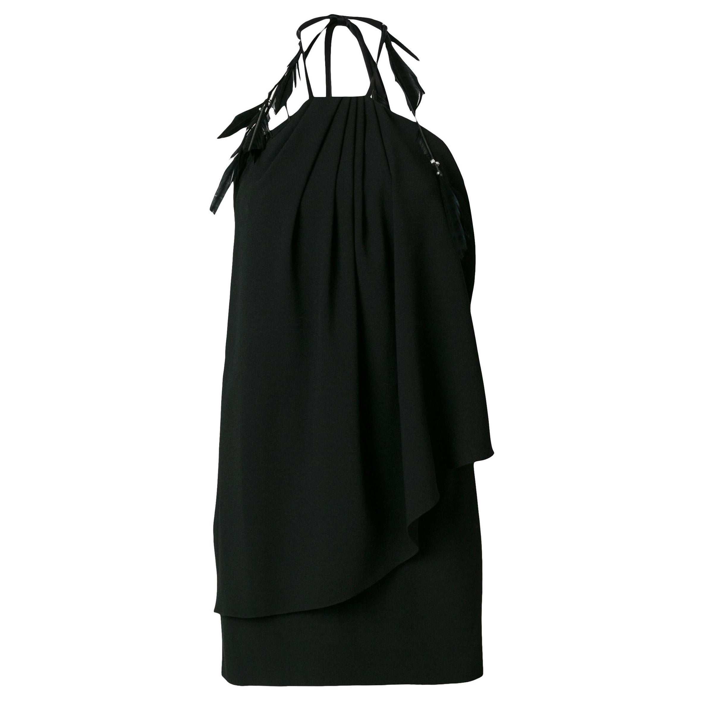 Saint Laurent Black Mini Halter Silk Crepe Dress Size 38 