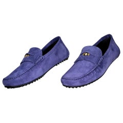 New VERSACE BLUE SUEDE LEATHER MOCCASINS 42.5 - 9.5