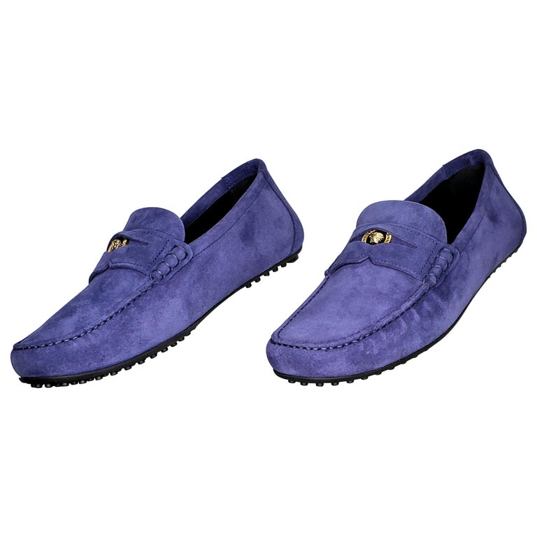 New VERSACE BLUE SUEDE LEATHER MOCCASINS 42.5 - 9.5 at 1stDibs