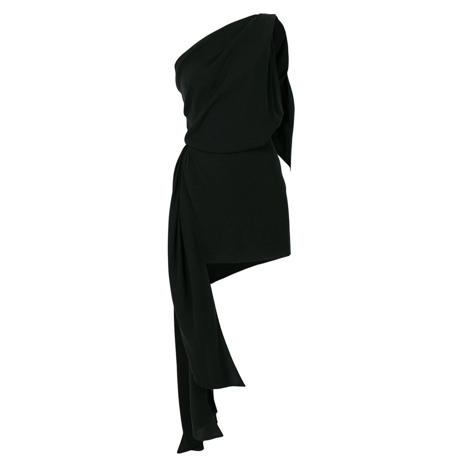 Saint Laurent Black One Shoulder Draped Asymmetrical Mini Dress Size 40 ...