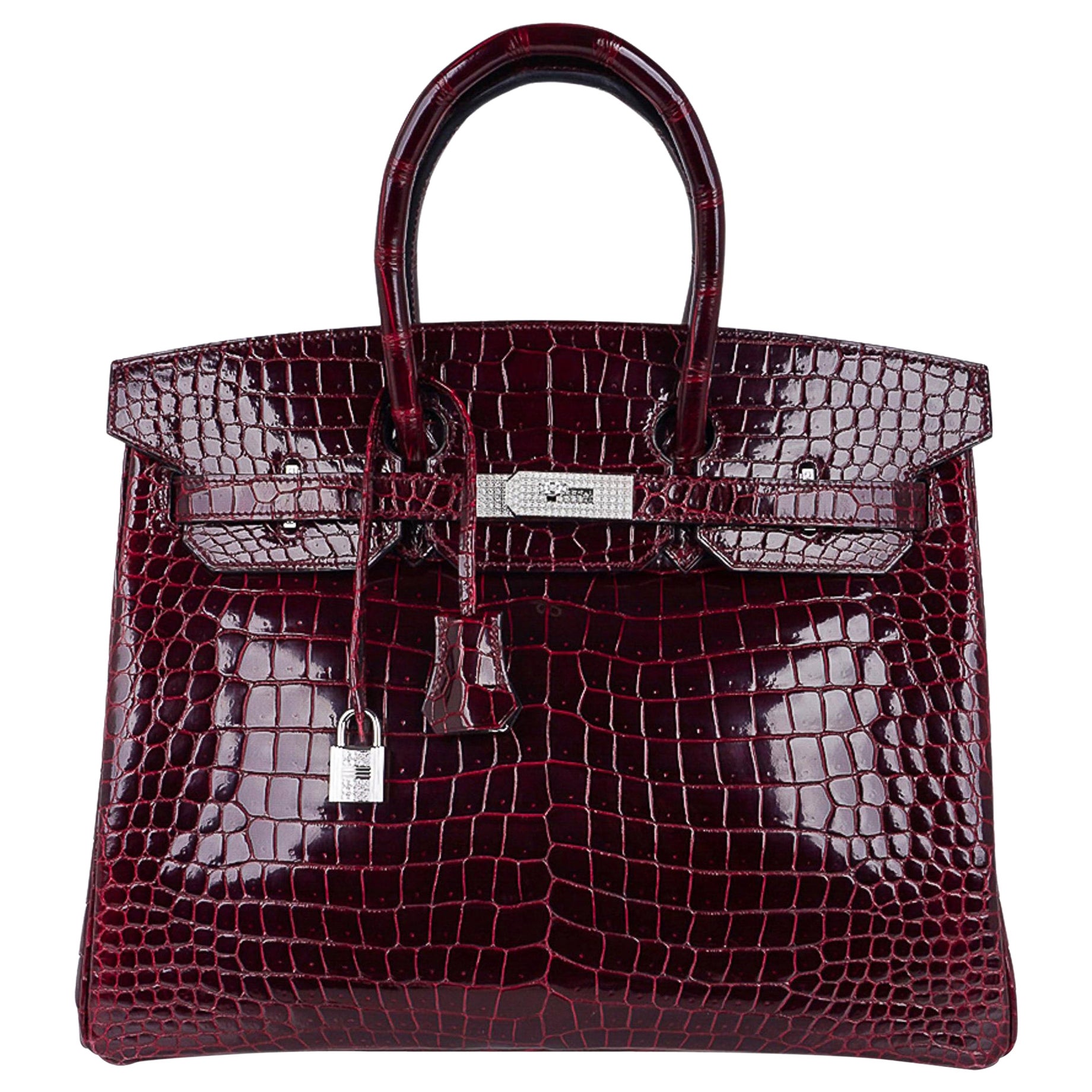 Hermes Birkin Limited Edition 35 Diamond Bordeaux Porosus Crocodile Bag