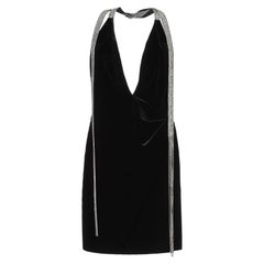 Saint Laurent Mini Abito in velluto nero con spalline di cristallo Taglia 38
