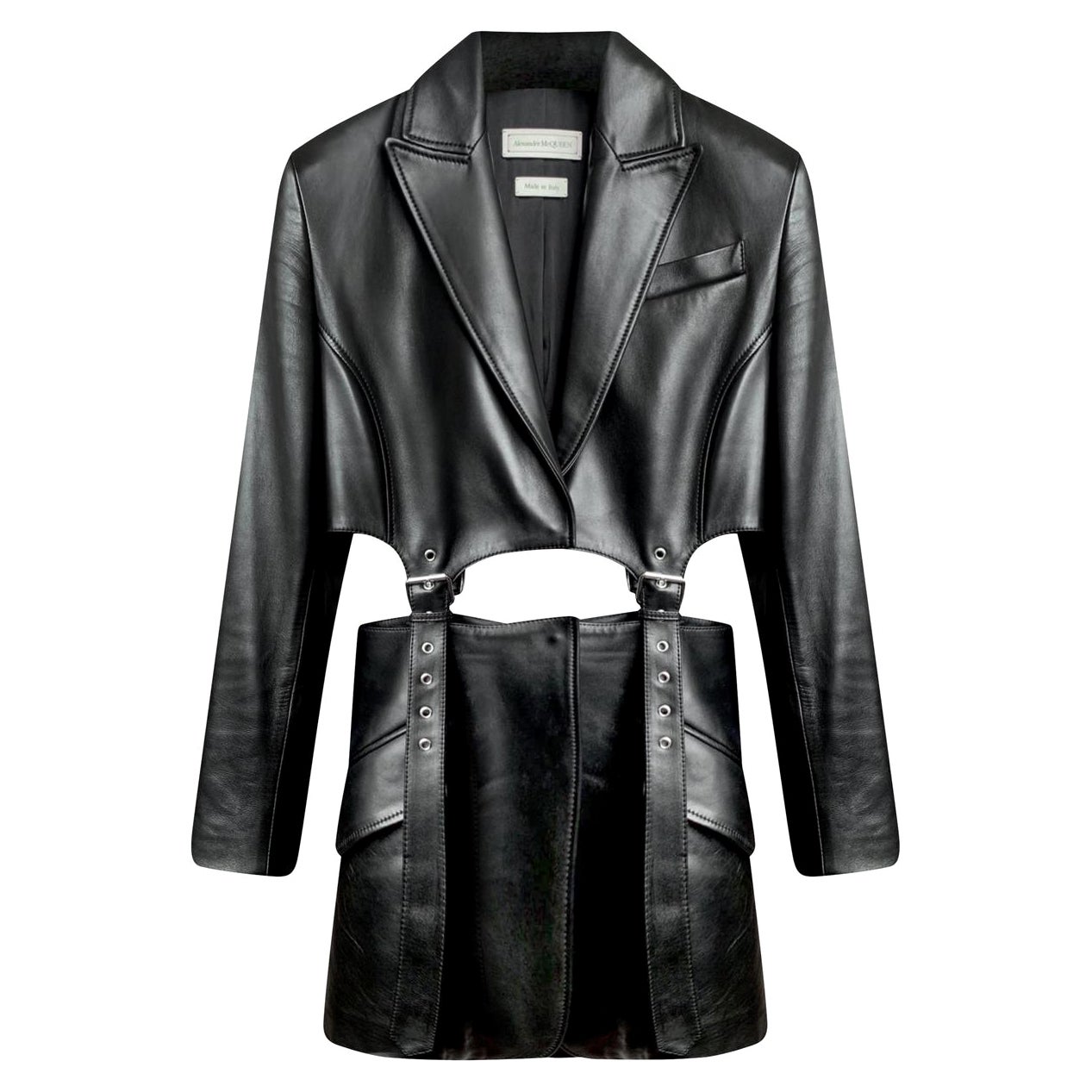 Alexander McQueen BLACK LEATHER JACKET 38 - 2 For Sale at 1stDibs