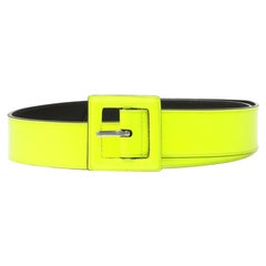 Saint Laurent Runway Neon Yellow Square Buckle Patent Leather Belt Size 75