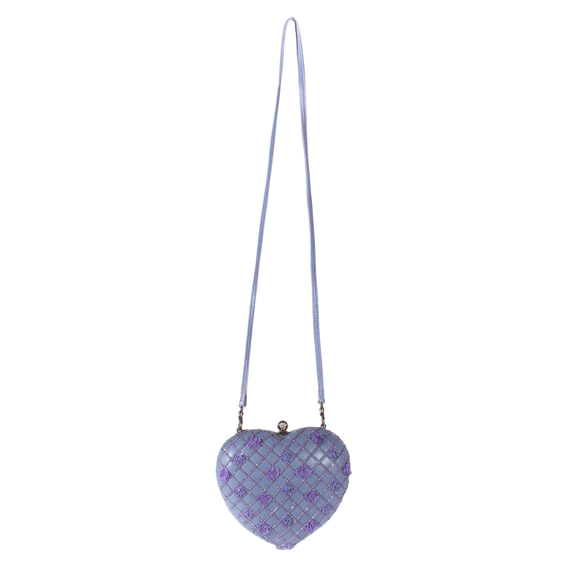 1990s Gianni Versace Couture Lavender Heart Shape Crossbody & Evening Clutch  For Sale