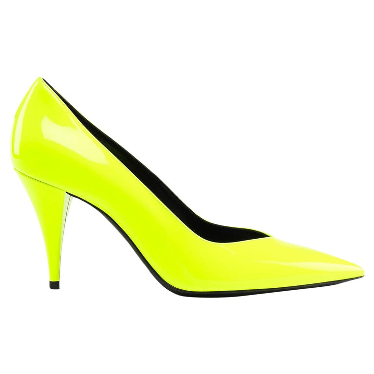 Saint Laurent Runway Neon Yellow Patent Leather "Kiki 85" Pump Size 36 For  Sale at 1stDibs | neon yellow heels, saint laurent kiki pumps, highlighter yellow  heels