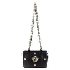1990s Gianni Versace Couture Silver Greek Key Medusa Leather Crossbody Bag
