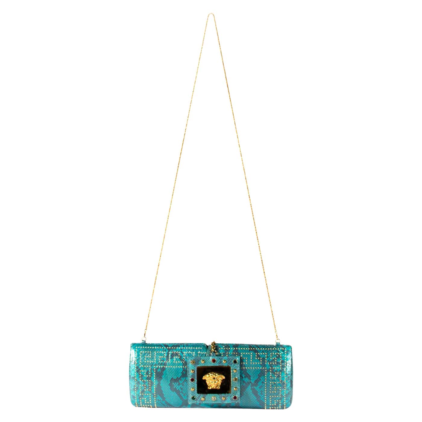 S/S 2000 Gianni Versace Python Blue Convertible Evening Bag and Clutch ...