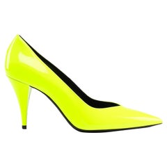 Saint Laurent Runway Neon Yellow Patent Leather "Kiki 85" Pump Size 38