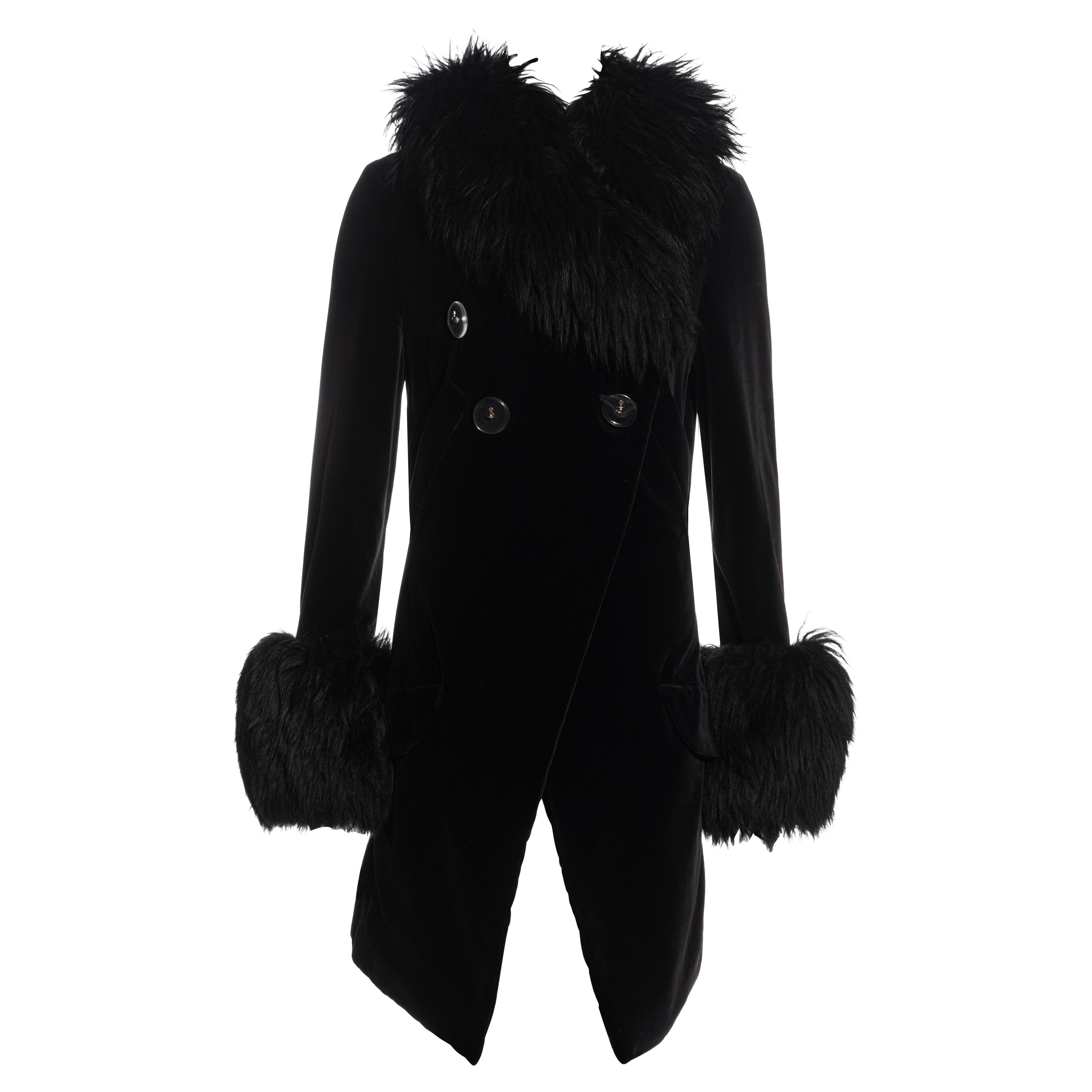 Vivienne Westwood black velvet and sheepskin double breasted coat, fw 1992