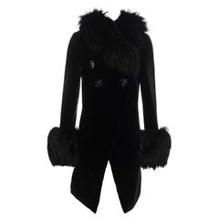 Retro Vivienne Westwood black velvet and sheepskin double breasted coat, fw 1992