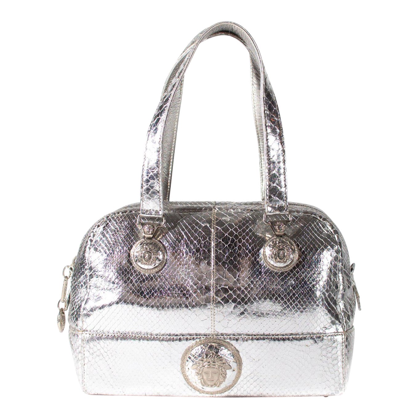 F/W 1994 Vintage Gianni Versace Silver Metallic Python Medusa Shoulder Bag