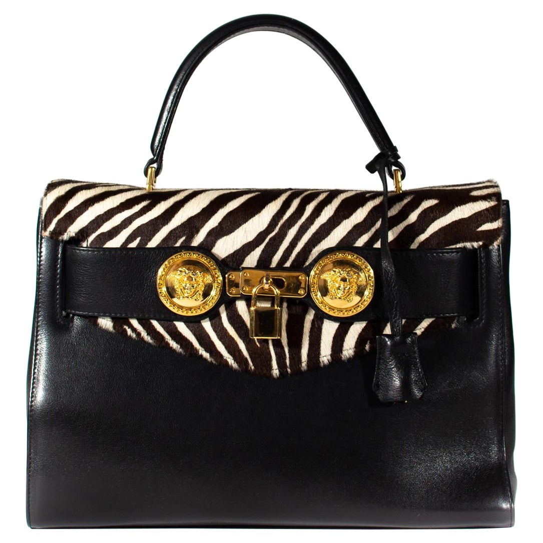 Gianni Versace Zebra Pony Hair Kelly Style ''Diana'' Bag For Sale at 1stDibs