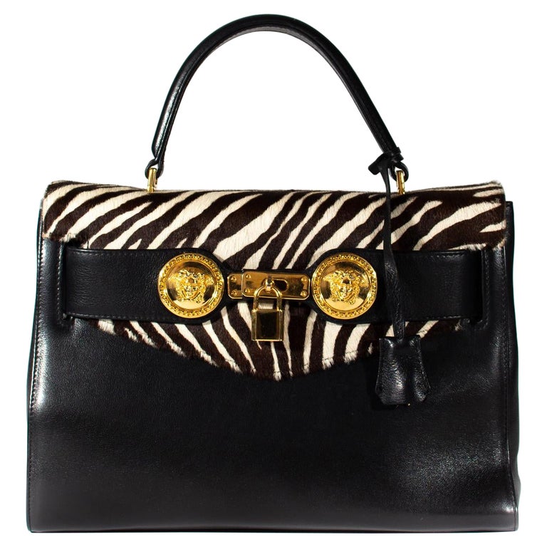 Gianni Versace Zebra Pony Hair Kelly Style 'Diana' Bag For Sale at 1stDibs