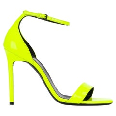 Saint Laurent "Amber 105" Neon Yellow Patent Leather Sandal Size 36