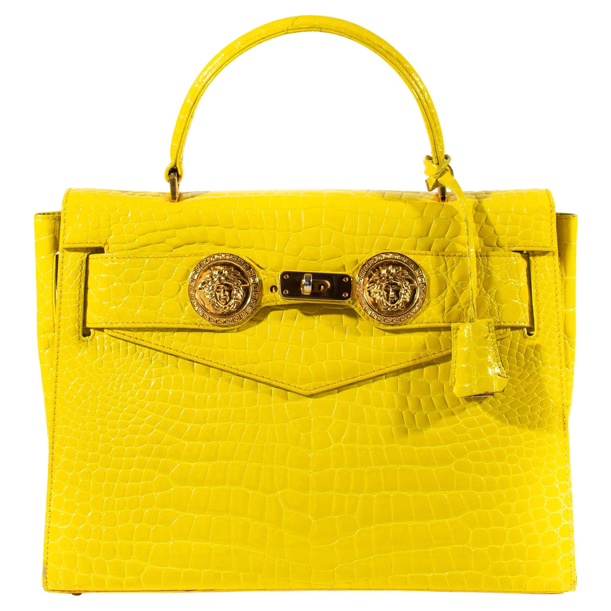 F/W 1994 Gianni Versace Yellow Crocodile Embossed Patent Kelly Style 'Diana' Bag