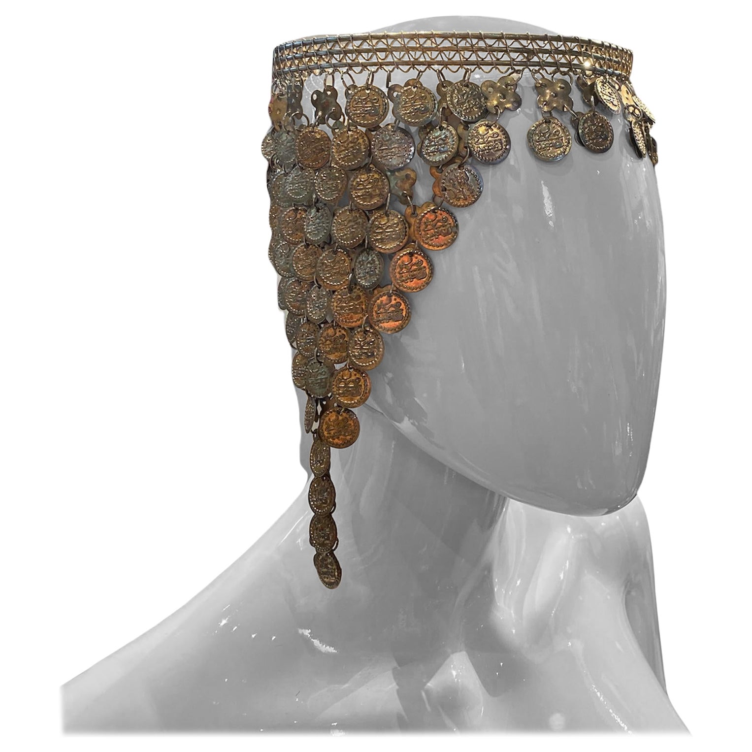 1970'S Chain Mail Coin  Arabian Headpiece Hat For Sale