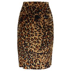 1980s Yves Saint Laurent Rive Gauche Leopard Silk Skirt 