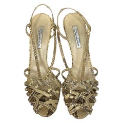 1990er OSCAR DE LA RENTA Schuhe im Stil der 70er Jahre mit Schlangenmuster und Lederriemen
