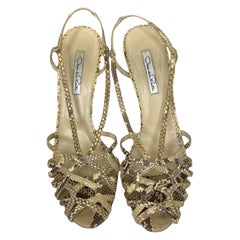 Retro 1990S OSCAR DE LA RENTA Snake Print Leather Strappy '70S Style Shoes